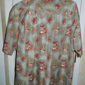 Burnside Men's Casual Shirt - Olive with Red and White Patterns